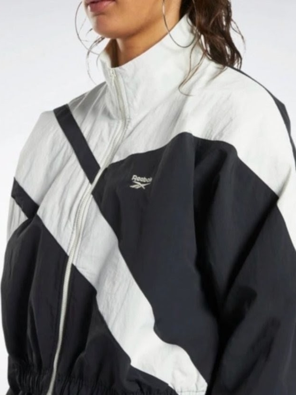REEBOK Windbreaker Black and White Colorblock Bomber Style Zip Front Size 2X NWT